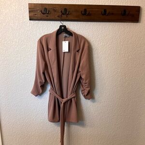 dusty rose 3/4 scrunch sleeve tie waist blazer